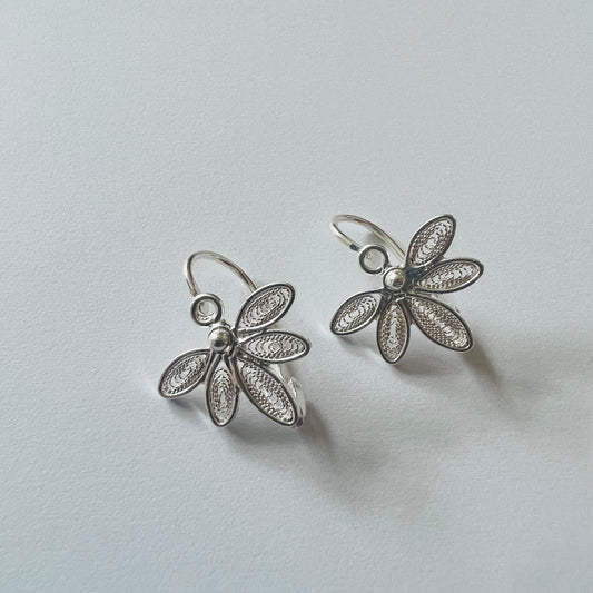 Silver dragonfly earrings, handmade in Ecuador